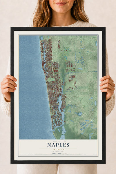 Naples, Florida map print, 18" x 24" W/ Black Ayous Wood Frame mockup