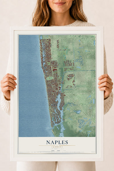 Naples, Florida map print, 18" x 24" W/ White Ayous Wood Frame mockup