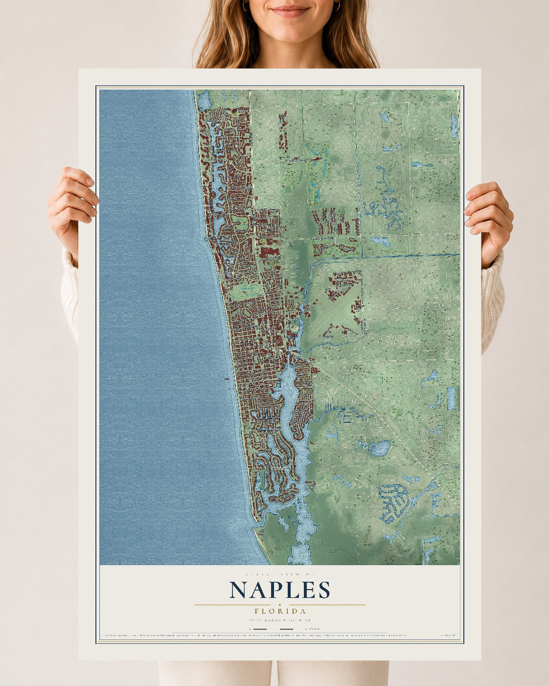 Naples, Florida map print, 24" x 36" Archival Matte Print mockup