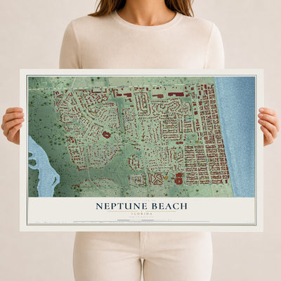Neptune Beach, Florida map print, 12" x 18" Archival Matte Print mockup