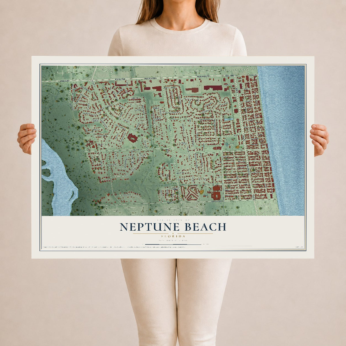 Neptune Beach, Florida map print, 24" x 36" Archival Matte Print mockup