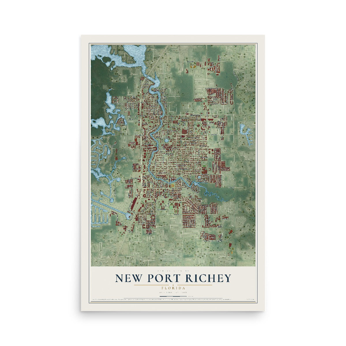 New Port Richey, Florida map print, 12" x 18" Archival Matte Print mockup