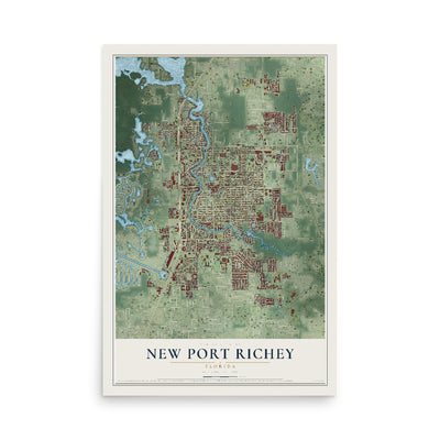 New Port Richey, Florida map print, 12" x 18" Archival Matte Print mockup