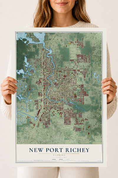 New Port Richey, Florida map print, 18" x 24" Archival Matte Print mockup