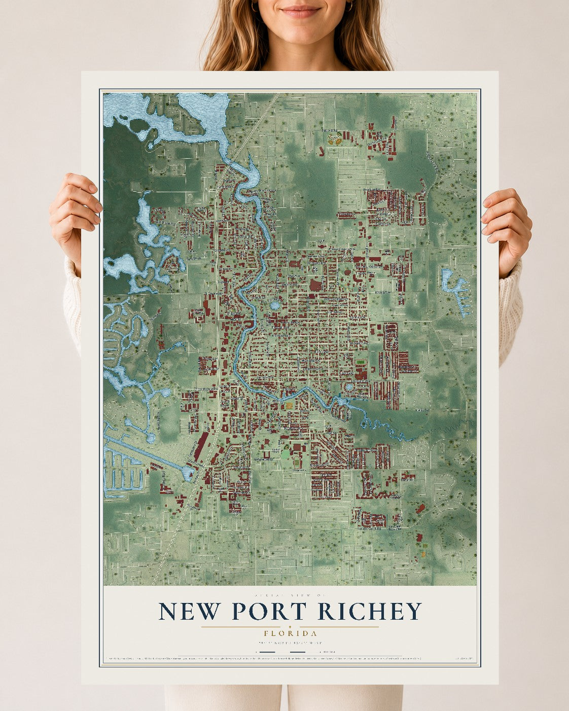 New Port Richey, Florida map print, 24" x 36" Archival Matte Print mockup