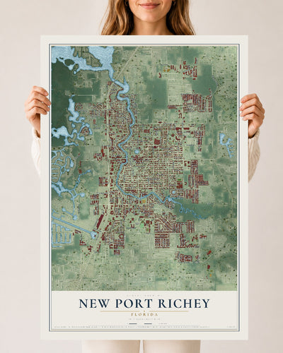 New Port Richey, Florida map print, 24" x 36" Archival Matte Print mockup