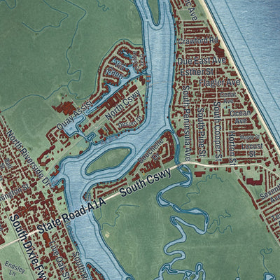 Close-up 1 of the New Smyrna Beach, Florida map artwork