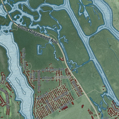 Close-up 2 of the New Smyrna Beach, Florida map artwork