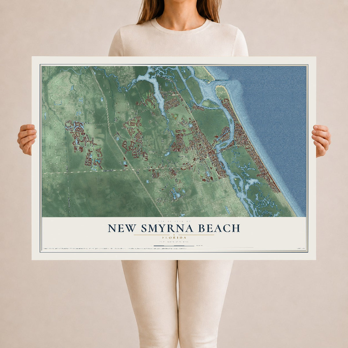 New Smyrna Beach, Florida map print, 24" x 36" Archival Matte Print mockup