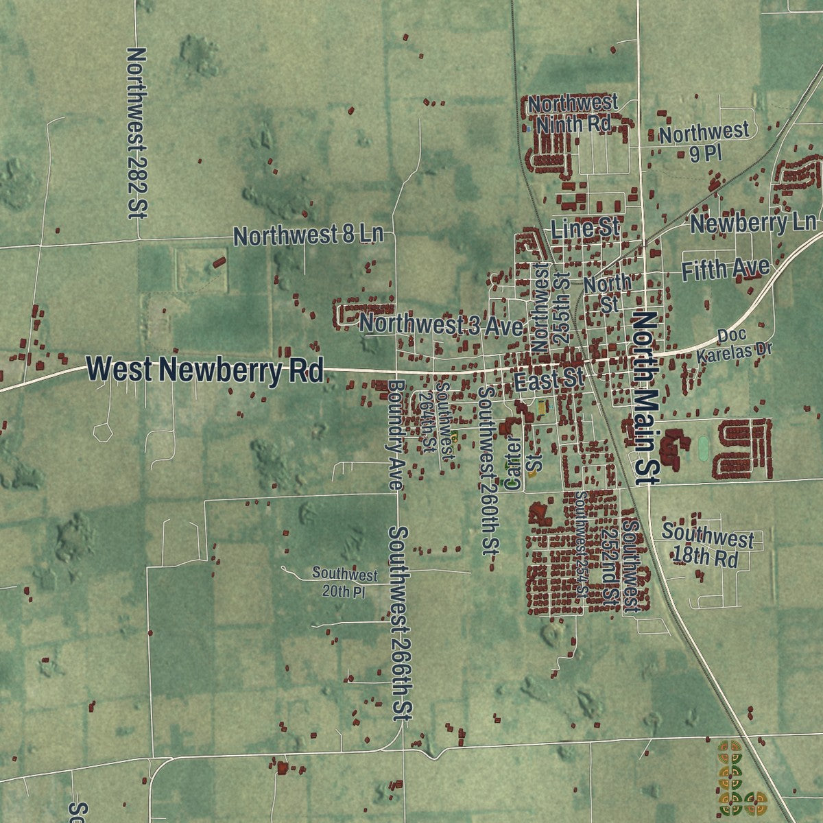 Close-up 1 of the Newberry, Florida map artwork