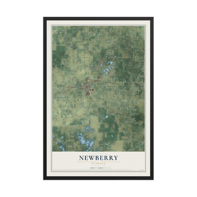 Newberry, Florida map print, 12" x 18" W/ Black Ayous Wood Frame mockup