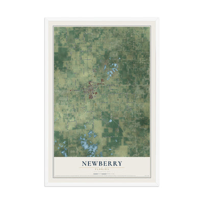 Newberry, Florida map print, 12" x 18" W/ White Ayous Wood Frame mockup