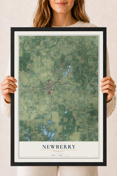Newberry, Florida map print, 18" x 24" W/ Black Ayous Wood Frame mockup