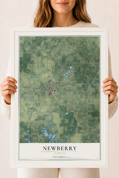 Newberry, Florida map print, 18" x 24" W/ White Ayous Wood Frame mockup