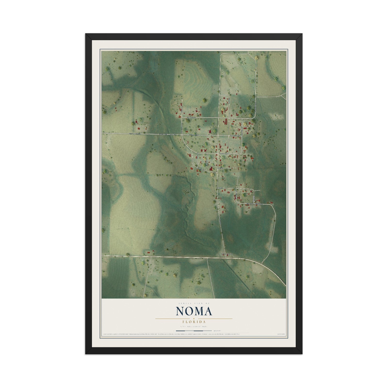 Noma, Florida map print, 12" x 18" W/ Black Ayous Wood Frame mockup