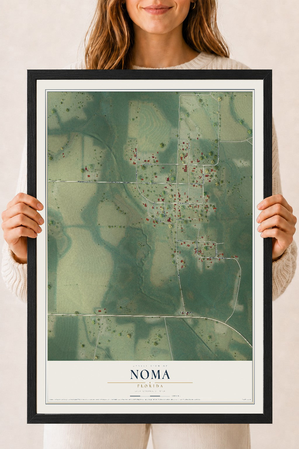 Noma, Florida map print, 18" x 24" W/ Black Ayous Wood Frame mockup