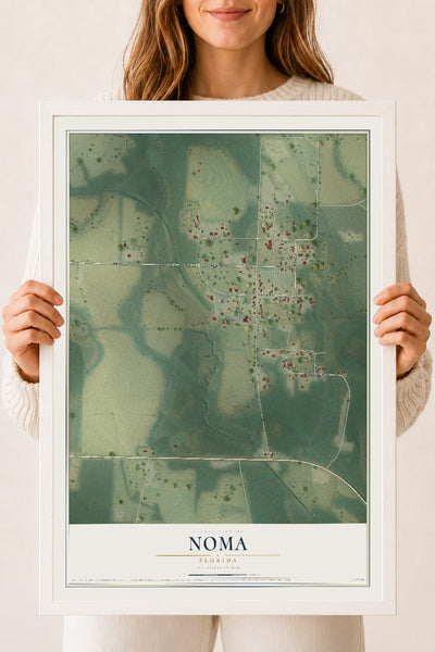 Noma, Florida map print, 18" x 24" W/ White Ayous Wood Frame mockup