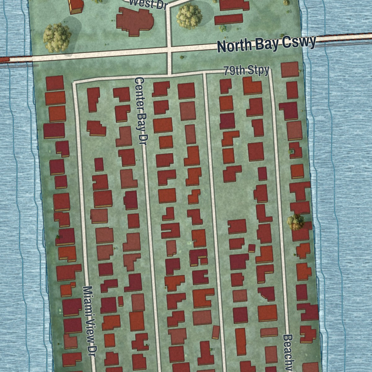 Close-up 2 of the North Bay Village, Florida map artwork