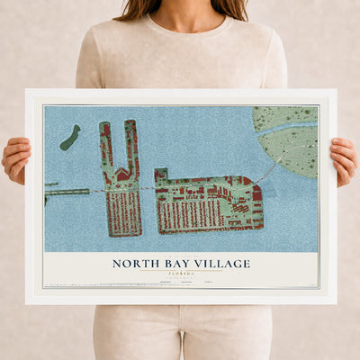 North Bay Village, Florida map print, 12" x 18" W/ White Ayous Wood Frame mockup