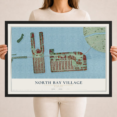 North Bay Village, Florida map print, 18" x 24" W/ Black Ayous Wood Frame mockup