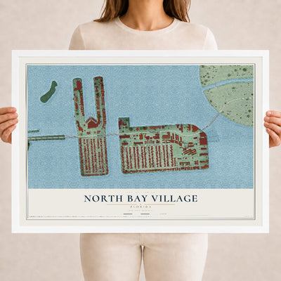 North Bay Village, Florida map print, 18" x 24" W/ White Ayous Wood Frame mockup