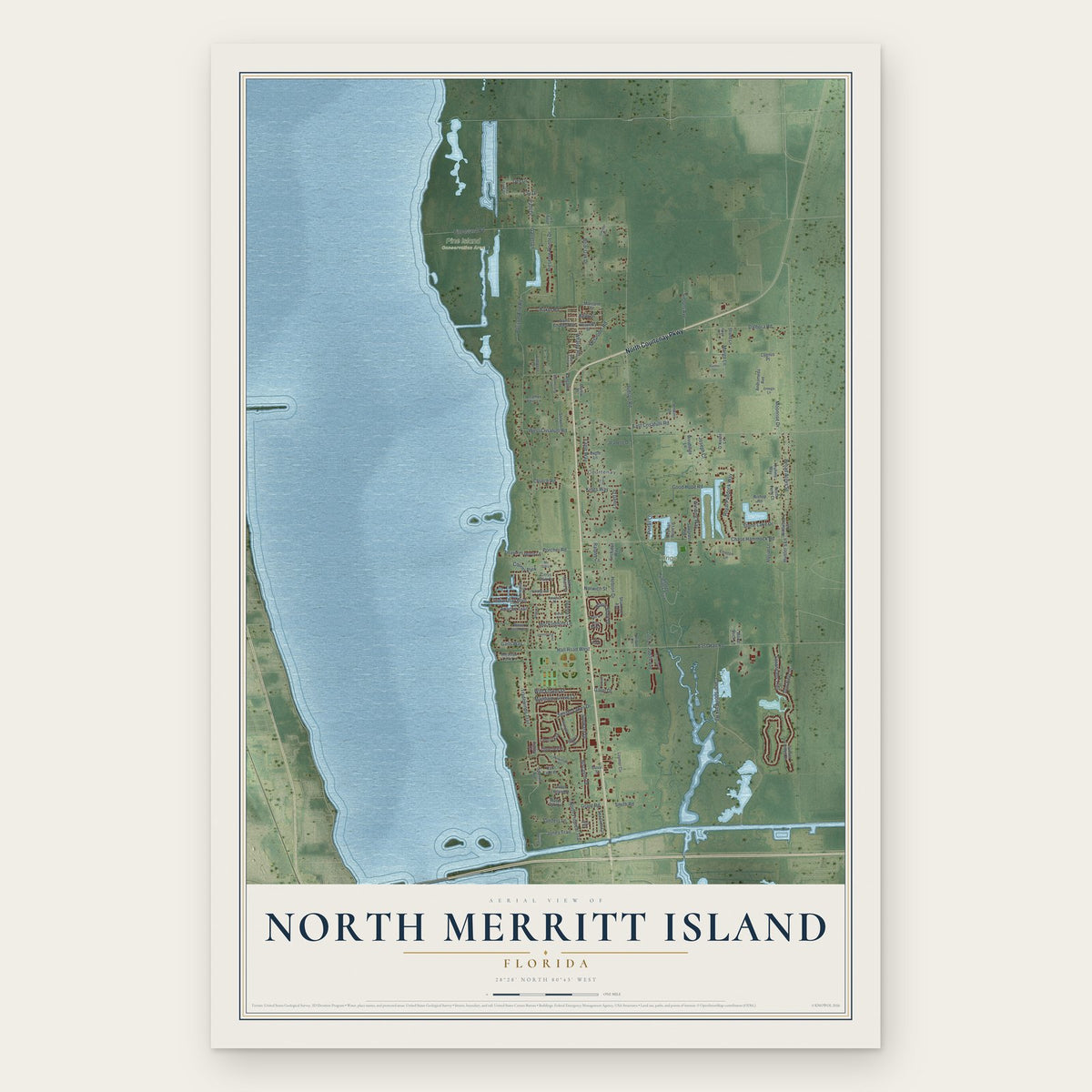North Merritt Island, Florida map print, the full design
