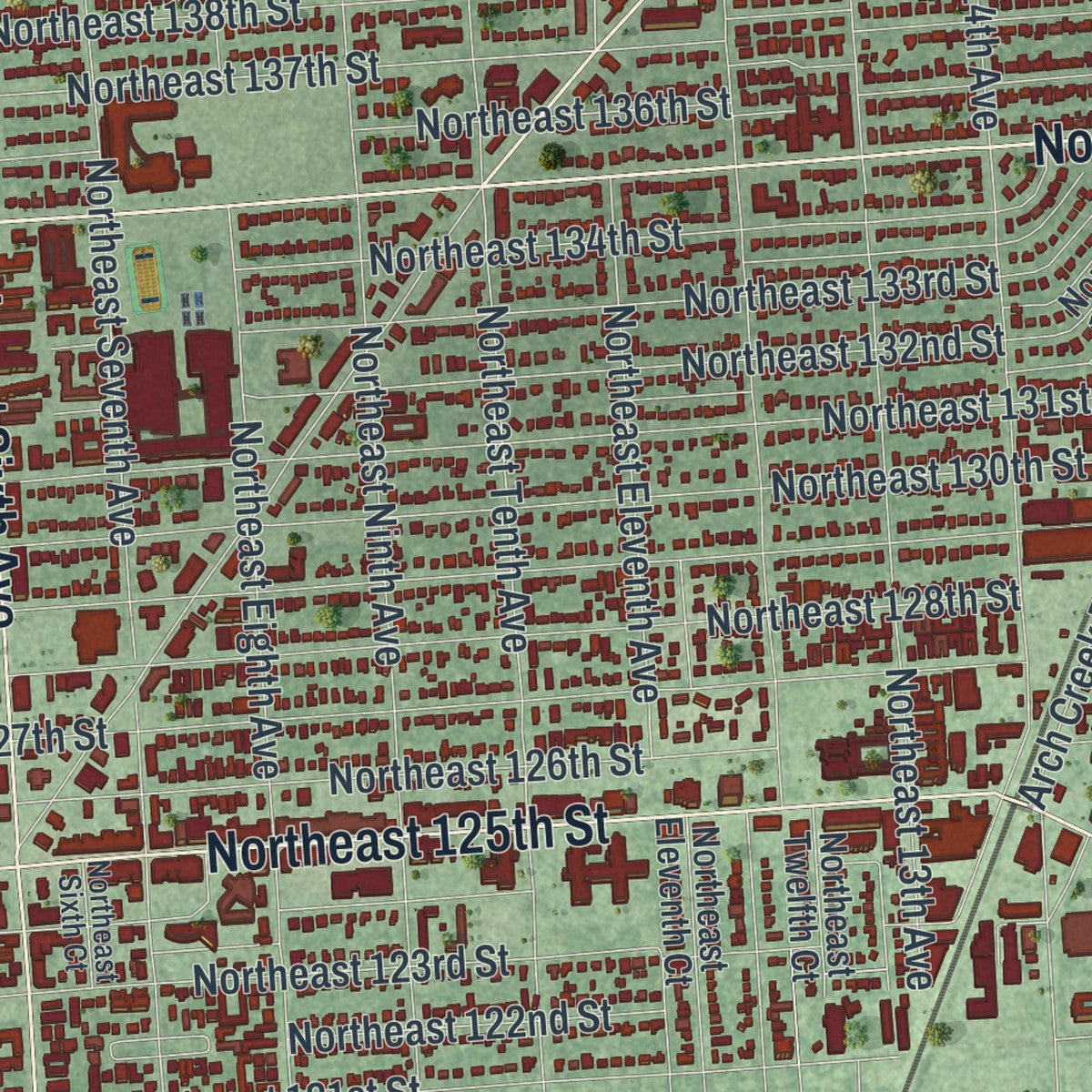 Close-up 1 of the North Miami, Florida map artwork
