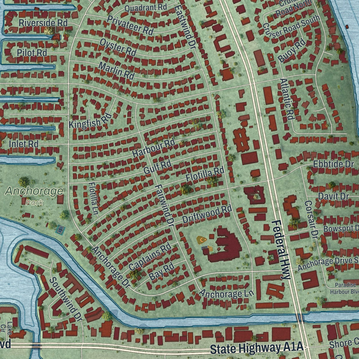 Close-up 1 of the North Palm Beach, Florida map artwork
