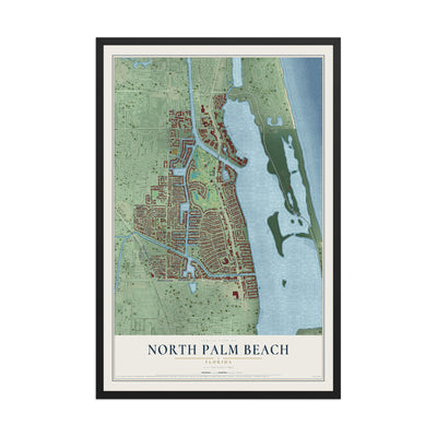 North Palm Beach, Florida map print, 12" x 18" W/ Black Ayous Wood Frame mockup