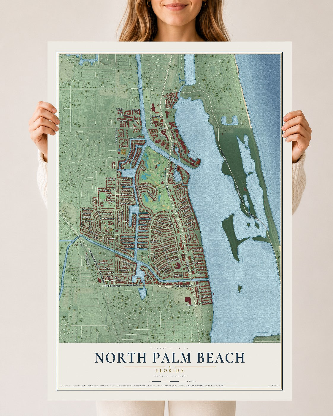 North Palm Beach, Florida map print, 24" x 36" Archival Matte Print mockup