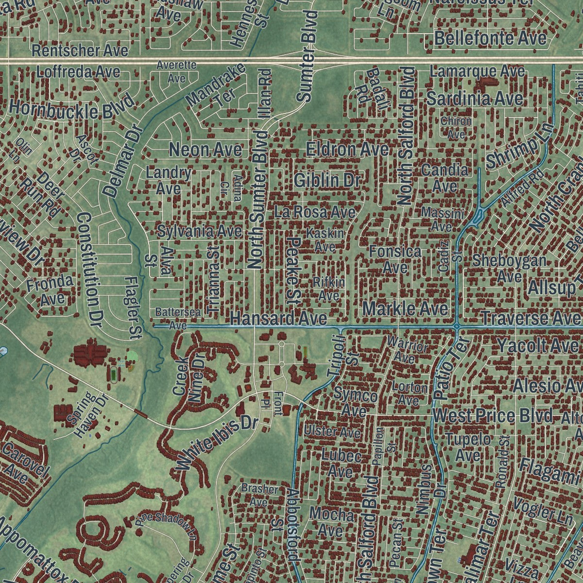 Close-up 2 of the North Port, Florida map artwork