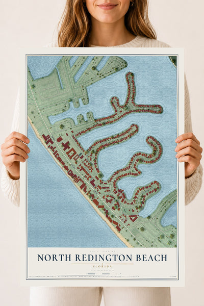 North Redington Beach, Florida map print, 18" x 24" Archival Matte Print mockup