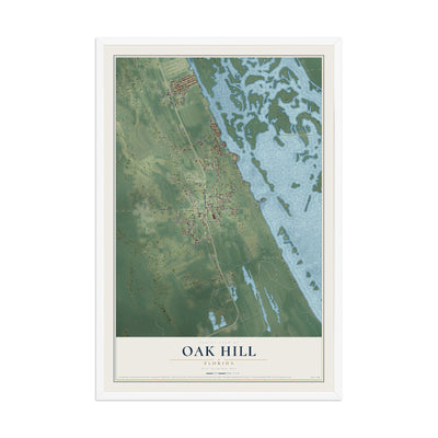 Oak Hill, Florida map print, 12" x 18" W/ White Ayous Wood Frame mockup