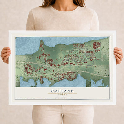 Oakland, Florida map print, 12" x 18" W/ White Ayous Wood Frame mockup
