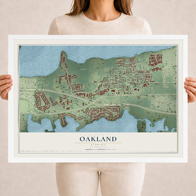 Oakland, Florida map print, 18" x 24" W/ White Ayous Wood Frame mockup