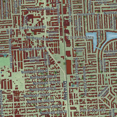 Close-up 1 of the Oakland Park, Florida map artwork