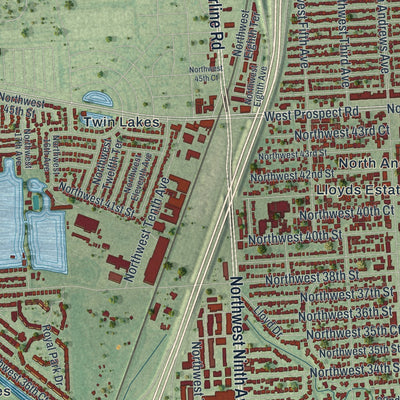 Close-up 2 of the Oakland Park, Florida map artwork