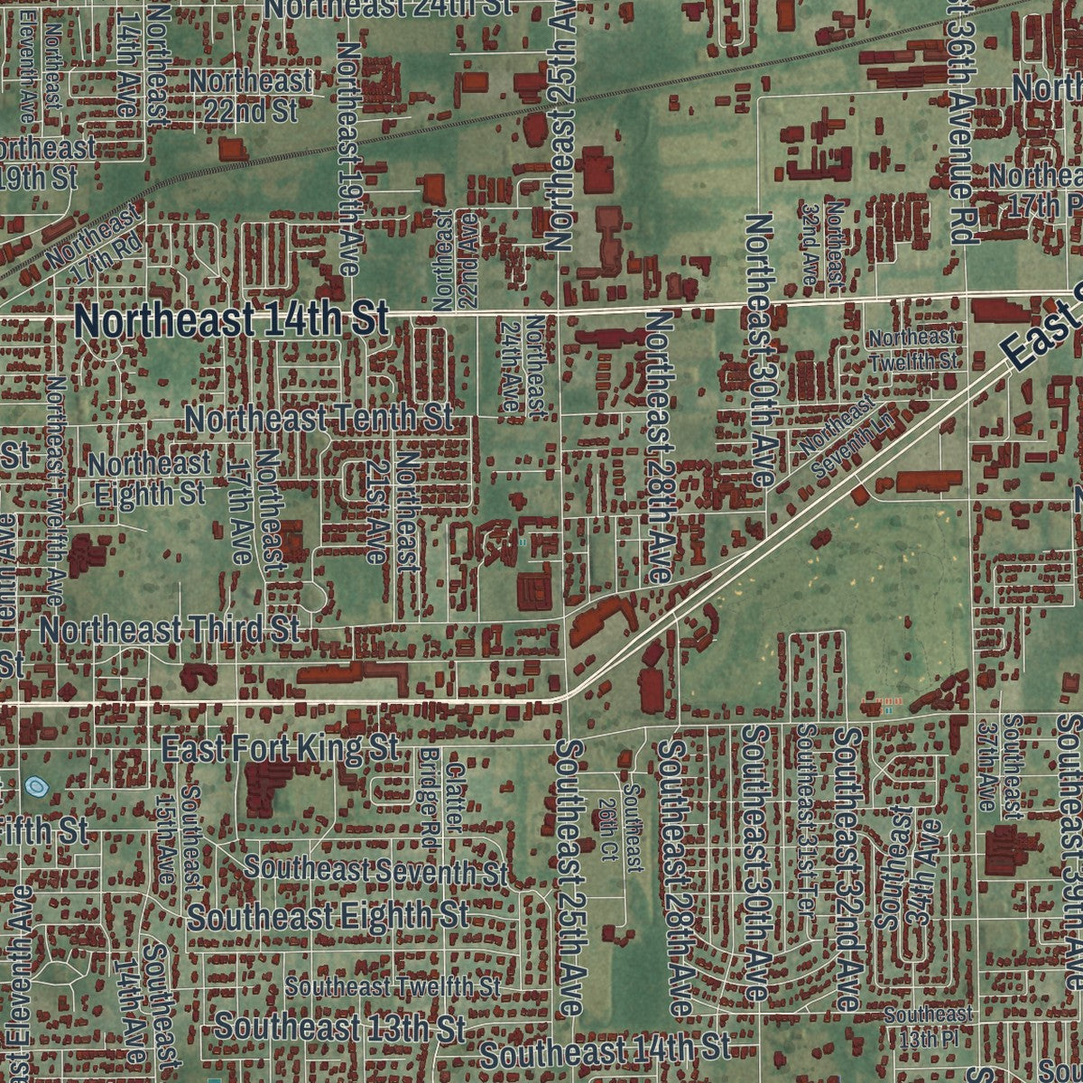 Close-up 1 of the Ocala, Florida map artwork