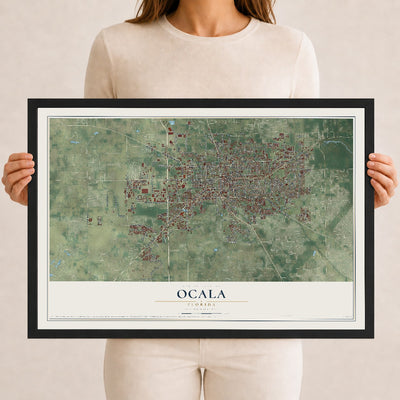 Ocala, Florida map print, 12" x 18" W/ Black Ayous Wood Frame mockup