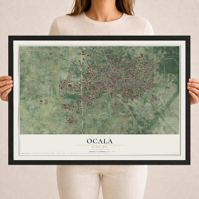 Ocala, Florida map print, 18" x 24" W/ Black Ayous Wood Frame mockup