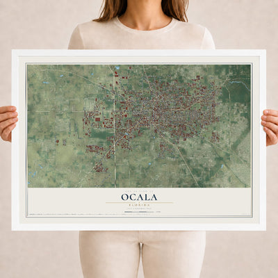 Ocala, Florida map print, 18" x 24" W/ White Ayous Wood Frame mockup