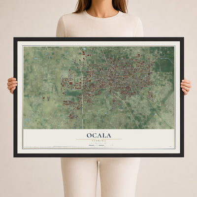 Ocala, Florida map print, 24" x 36" W/ Black Ayous Wood Frame mockup