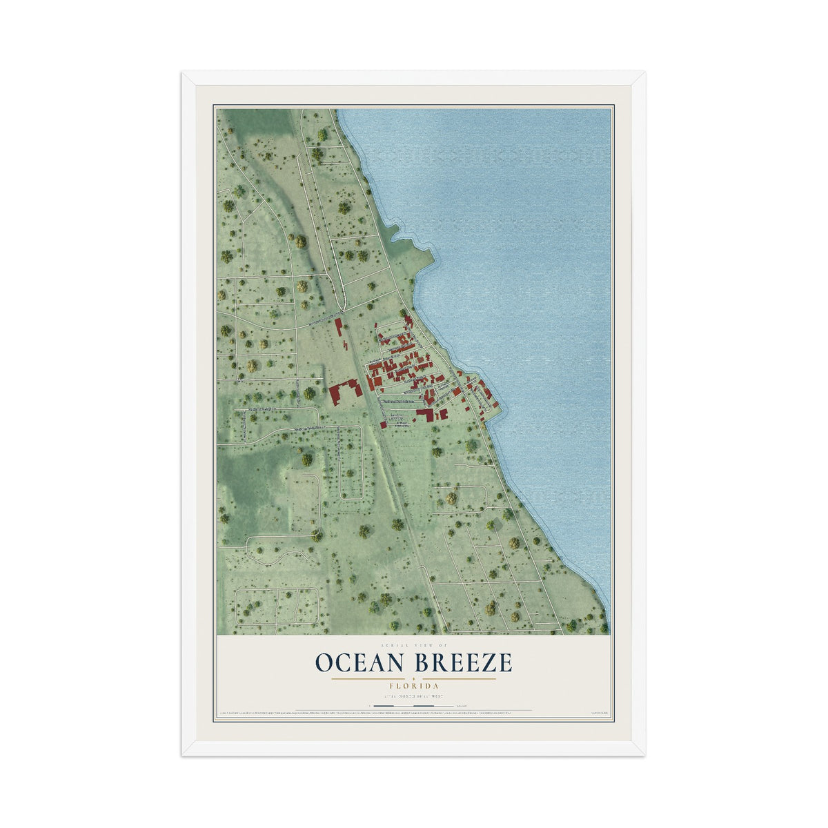 Ocean Breeze, Florida map print, 12" x 18" W/ White Ayous Wood Frame mockup