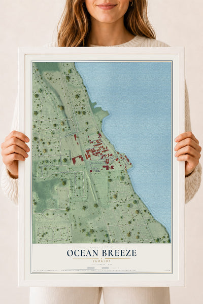 Ocean Breeze, Florida map print, 18" x 24" W/ White Ayous Wood Frame mockup