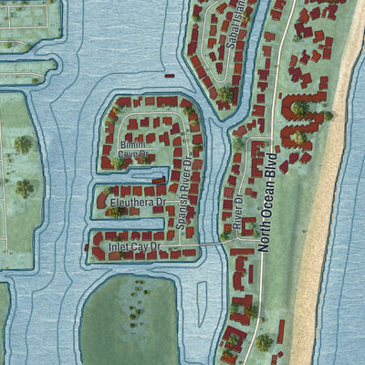Close-up 1 of the Ocean Ridge, Florida map artwork