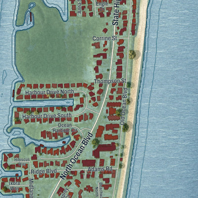 Close-up 2 of the Ocean Ridge, Florida map artwork
