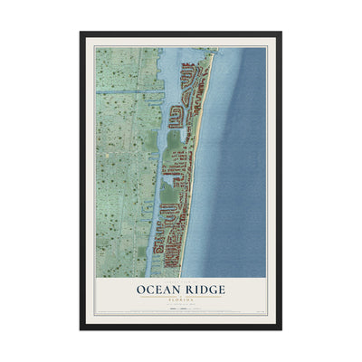 Ocean Ridge, Florida map print, 12" x 18" W/ Black Ayous Wood Frame mockup