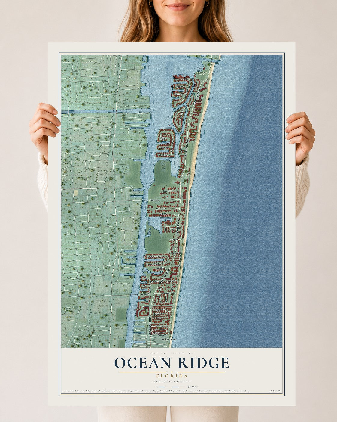 Ocean Ridge, Florida map print, 24" x 36" Archival Matte Print mockup