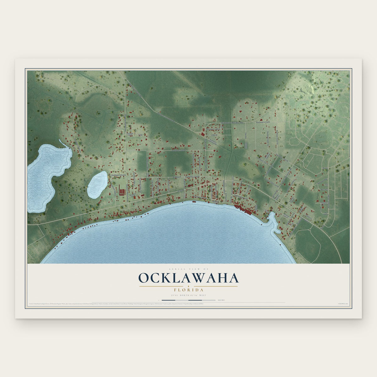 Ocklawaha, Florida map print, the full design