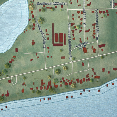 Close-up of the map of Ocklawaha, Florida print showing street and building detail
